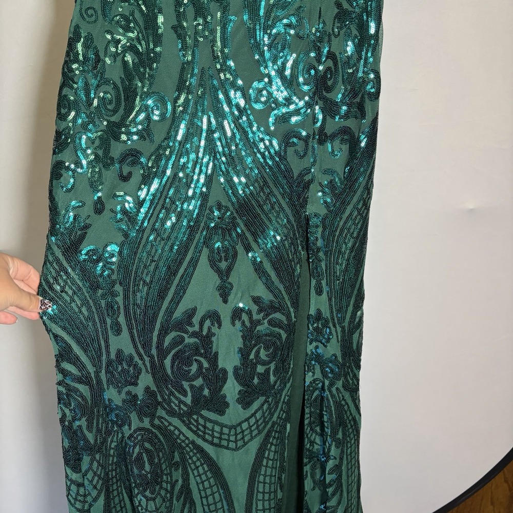 Lulus Medium Green Luxe Aesthetic Sequin 2 Piece Maxi Dress Glam Sexy Wedding - Picture 7 of 16